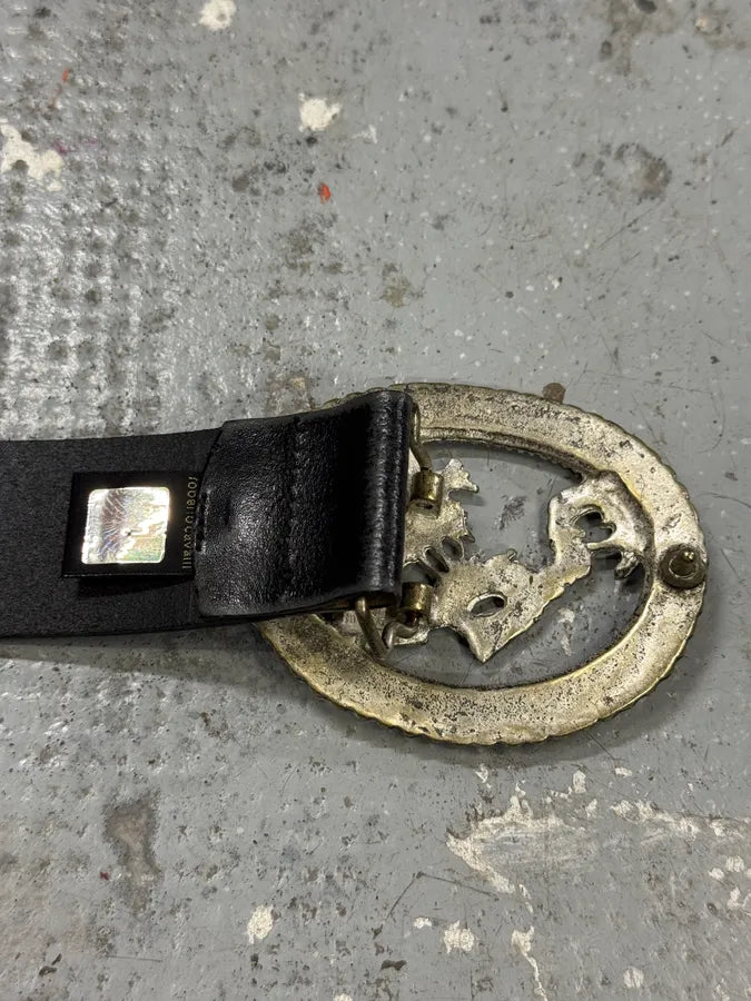 2000s Cavalli Asian Dragon Buckle Black Leather Belt AxwRxdF 4