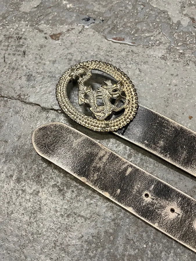 2000s Cavalli Asian Dragon Buckle Silver Leather Belt RMNZFIm 3