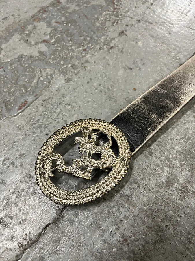 2000s Cavalli Asian Dragon Buckle Silver Leather Belt RMNZFIm 4