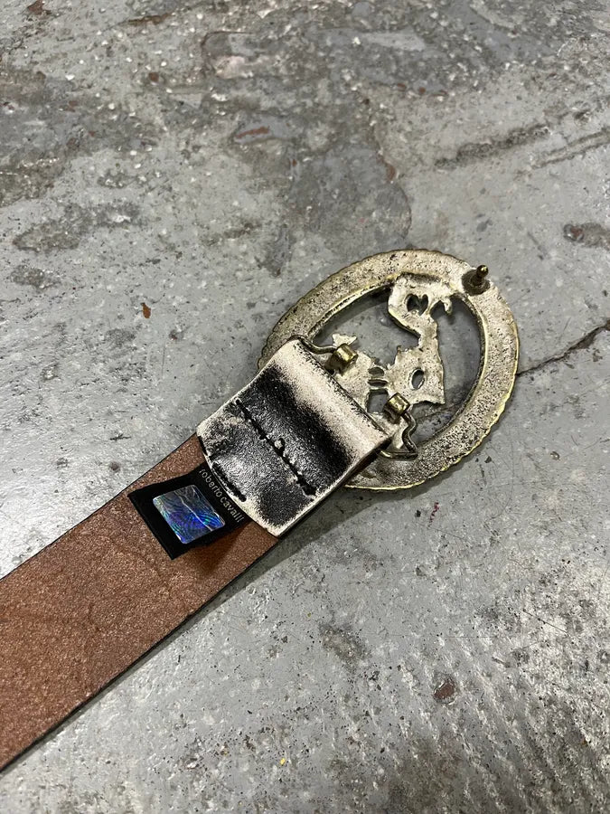 2000s Cavalli Asian Dragon Buckle Silver Leather Belt RMNZFIm 6