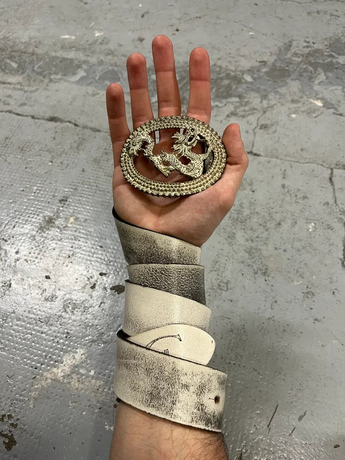 2000s Cavalli Asian Dragon Silver Leather Belt inupkGs 0