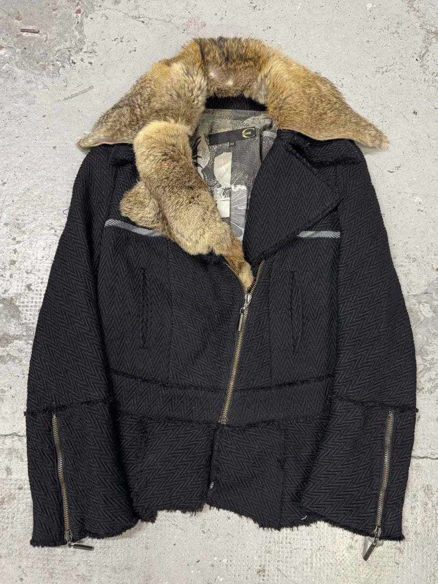 2000s Cavalli Asymmetrical Jacket with Fur Colla OQgtyFm 0