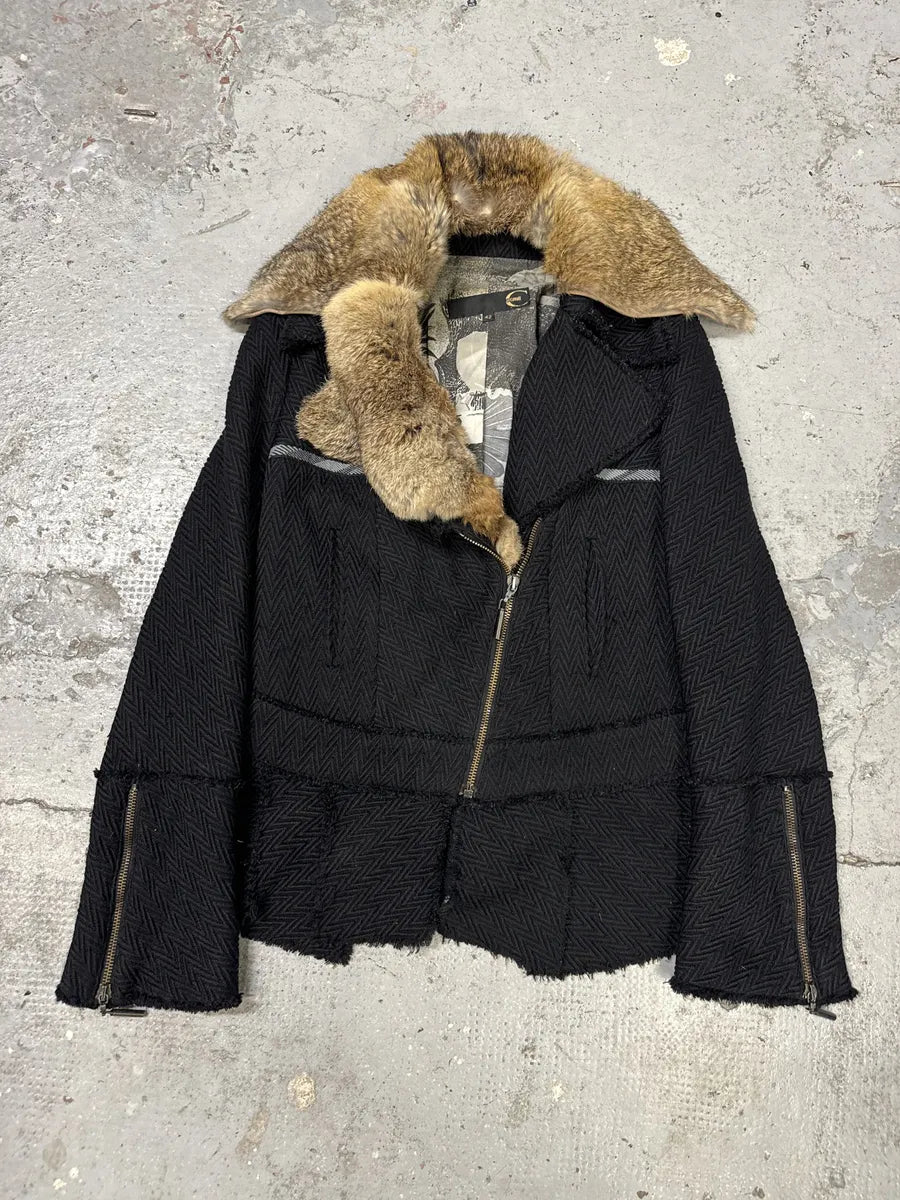 2000s Cavalli Asymmetrical Jacket with Fur Colla OQgtyFm 3