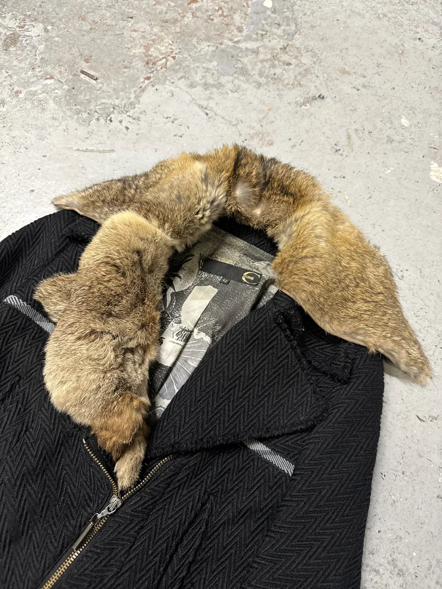 2000s Cavalli Asymmetrical Jacket with Fur Colla OQgtyFm 5