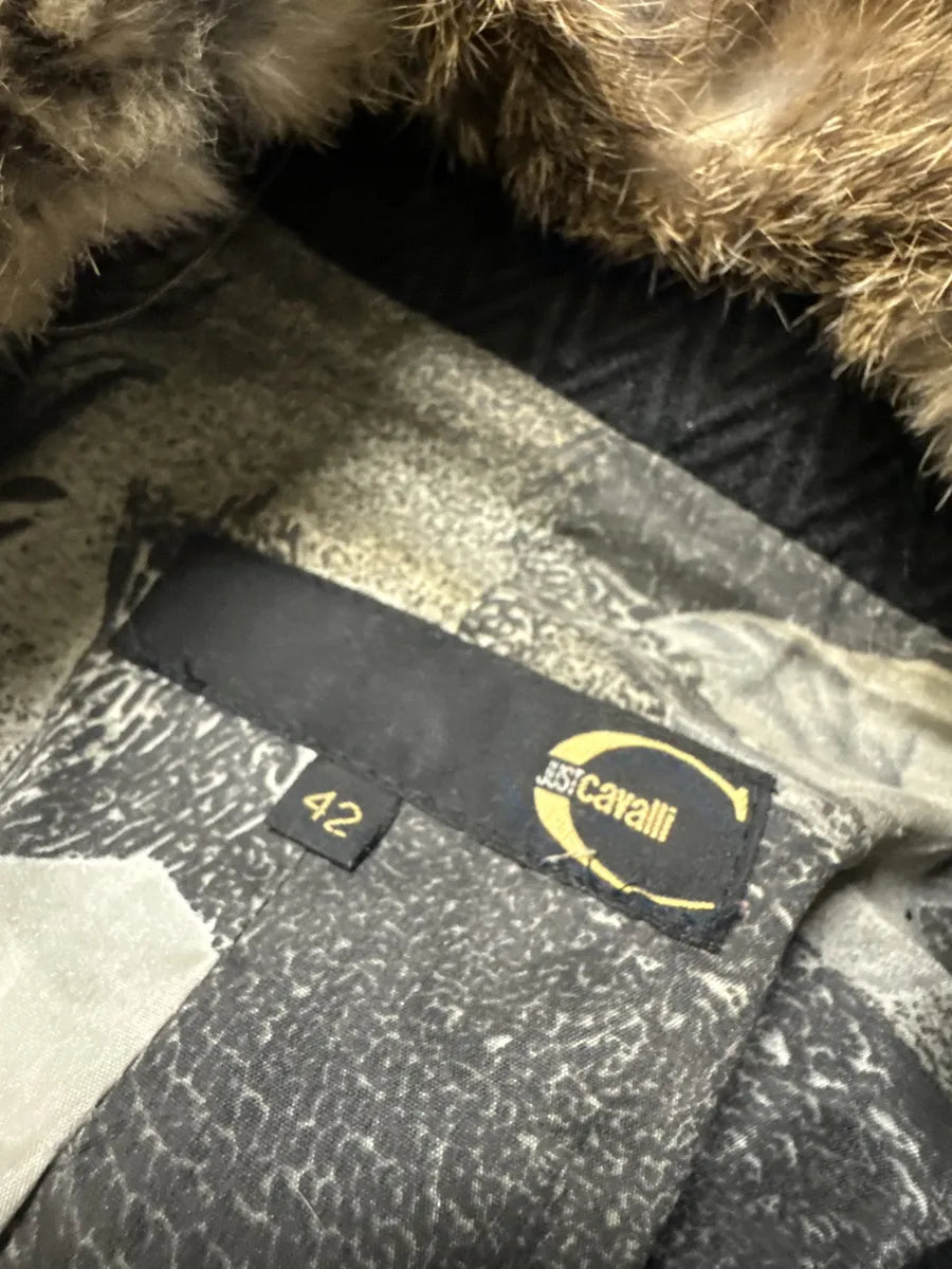 2000s Cavalli Asymmetrical Jacket with Fur Colla OQgtyFm 7