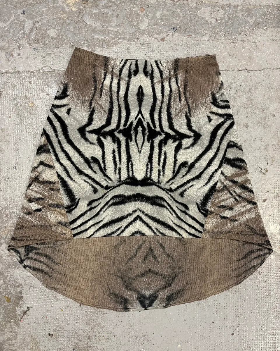 2000s Cavalli Asymmetrical Safari Zebra White & Camel Skirt hAAgBpt 0