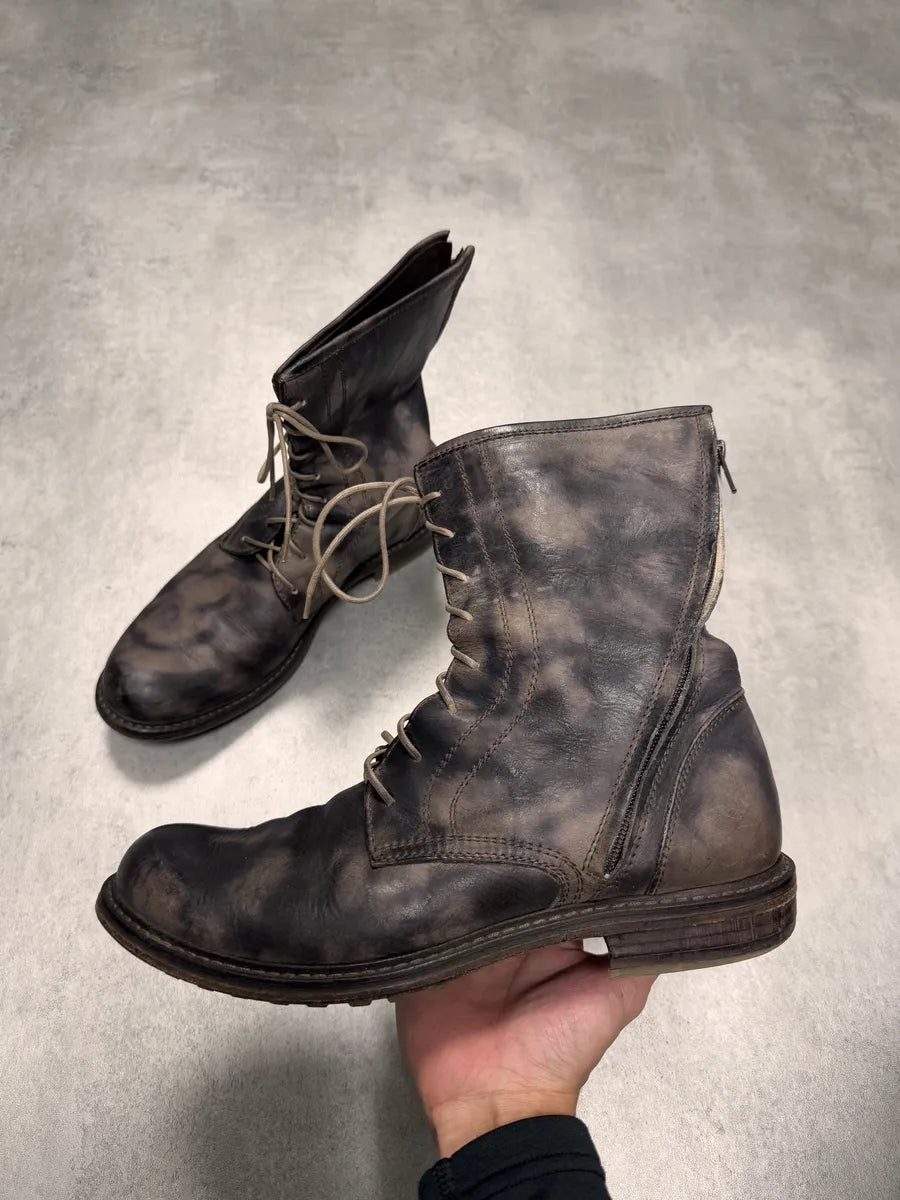 2000s Cavalli Avant-Garde Dyed Black Leather Laces Boots (41eu/us8) 0