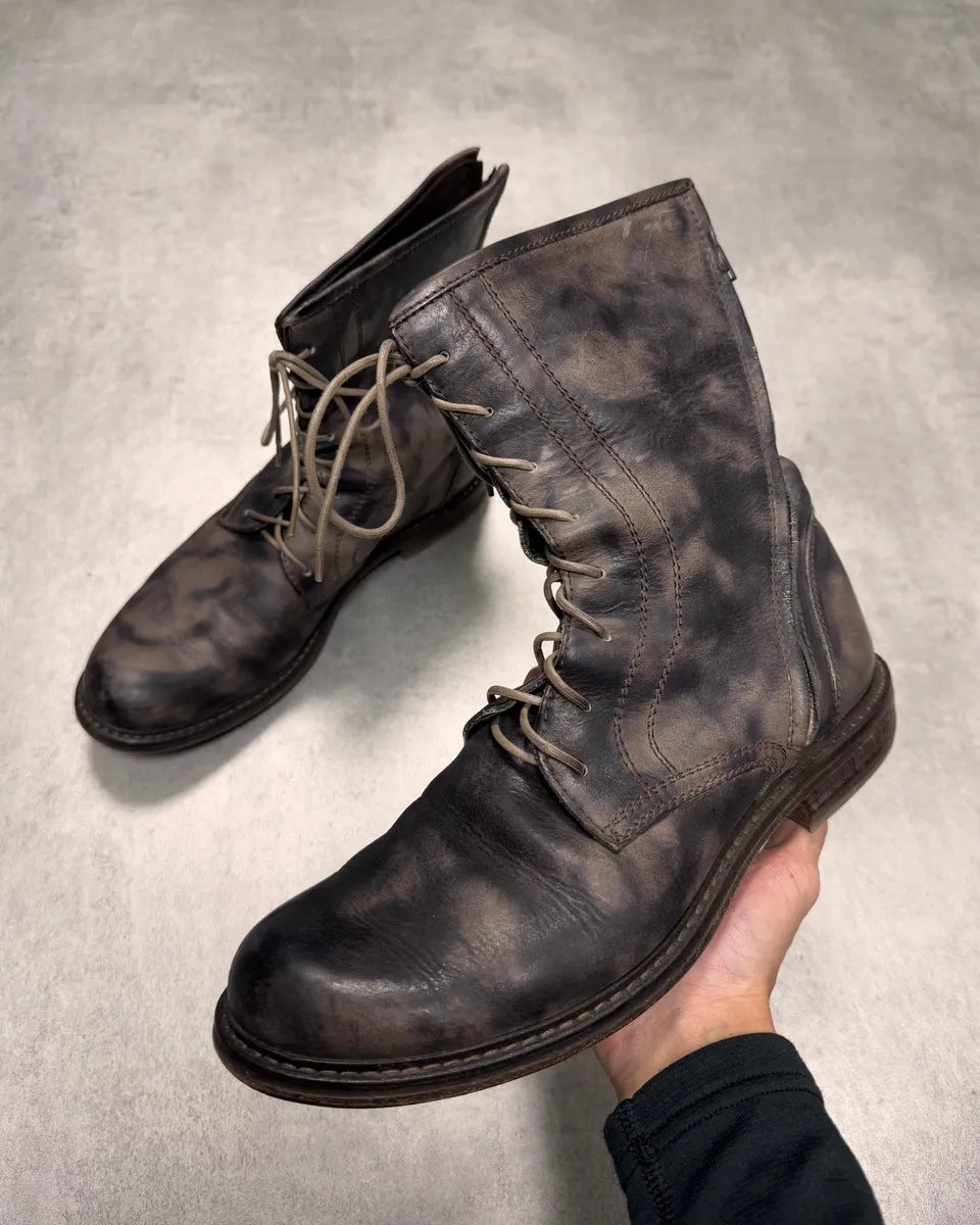 2000s Cavalli Avant-Garde Dyed Black Leather Laces Boots (41eu/us8) 1