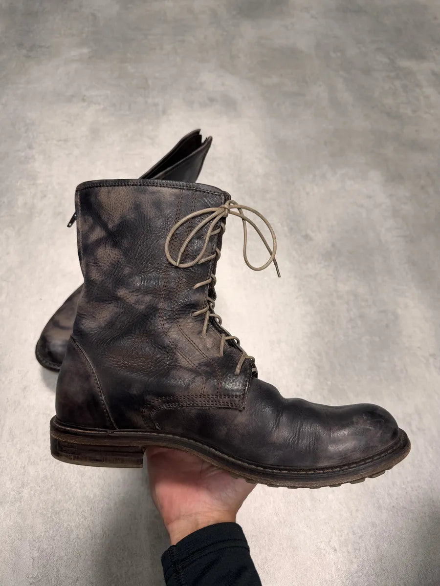 2000s Cavalli Avant-Garde Dyed Black Leather Laces Boots (41eu/us8) 2