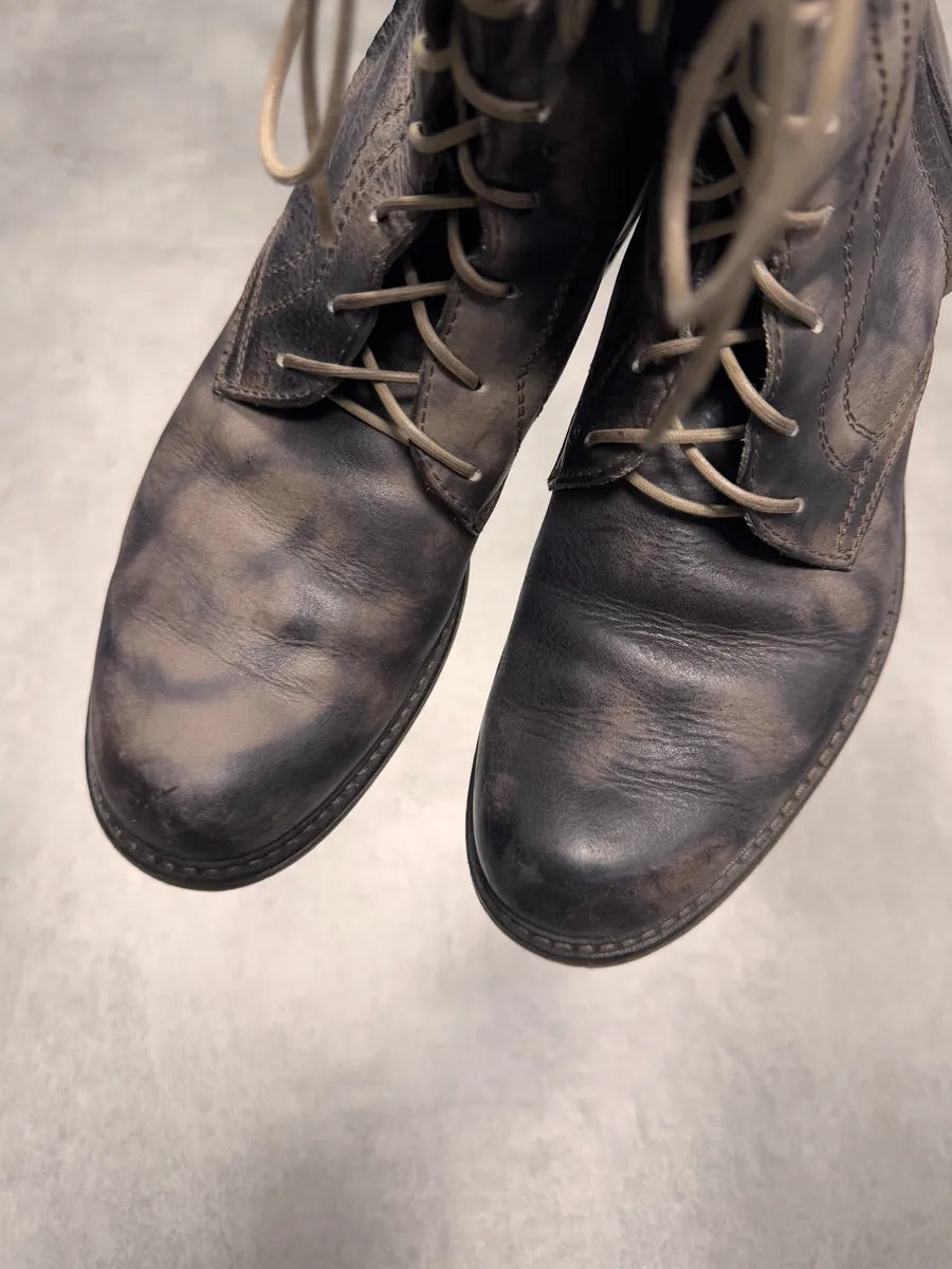 2000s Cavalli Avant-Garde Dyed Black Leather Laces Boots (41eu/us8) 3