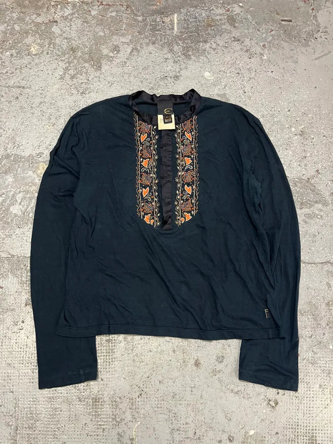 2000s Cavalli Beaded Navy Henley Longsleeves slPqVwt 1