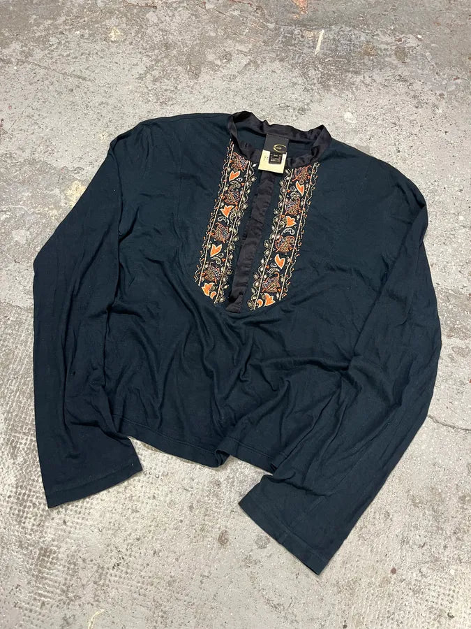 2000s Cavalli Beaded Navy Henley Longsleeves (M/L) slPqVwt 3