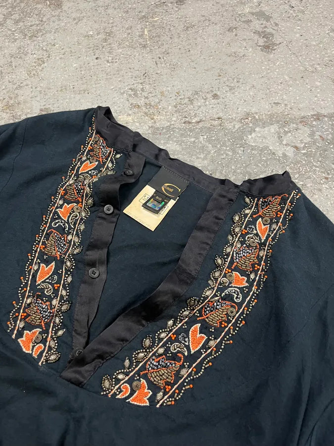 2000s Cavalli Beaded Navy Henley Longsleeves (M/L) slPqVwt 4