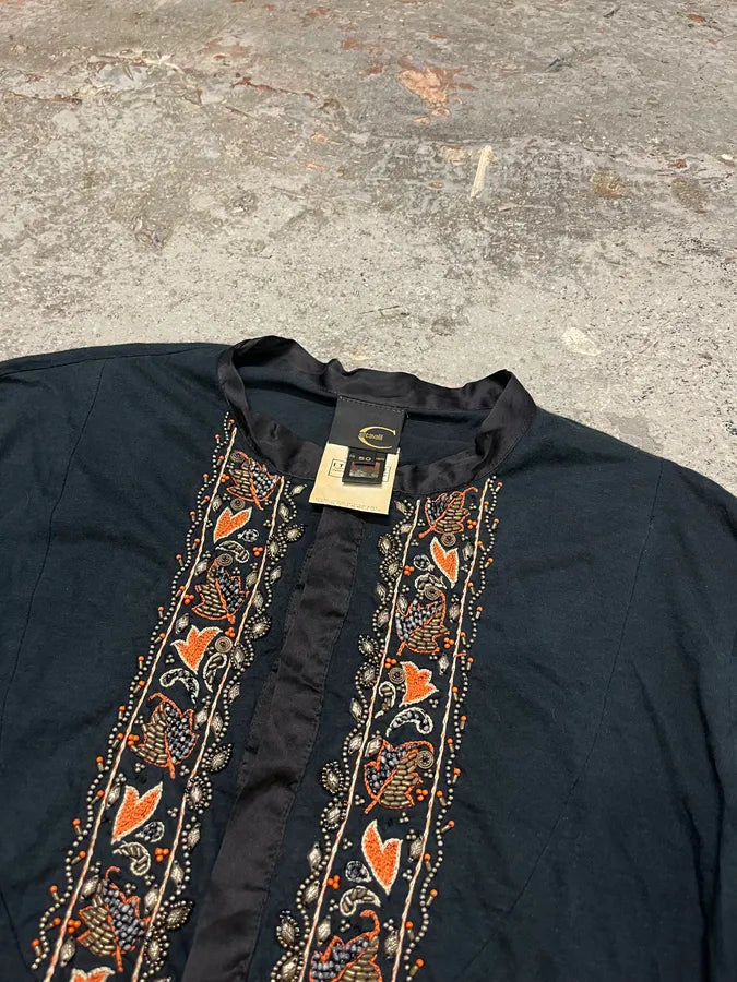 2000s Cavalli Beaded Navy Henley Longsleeves (M/L) slPqVwt 6