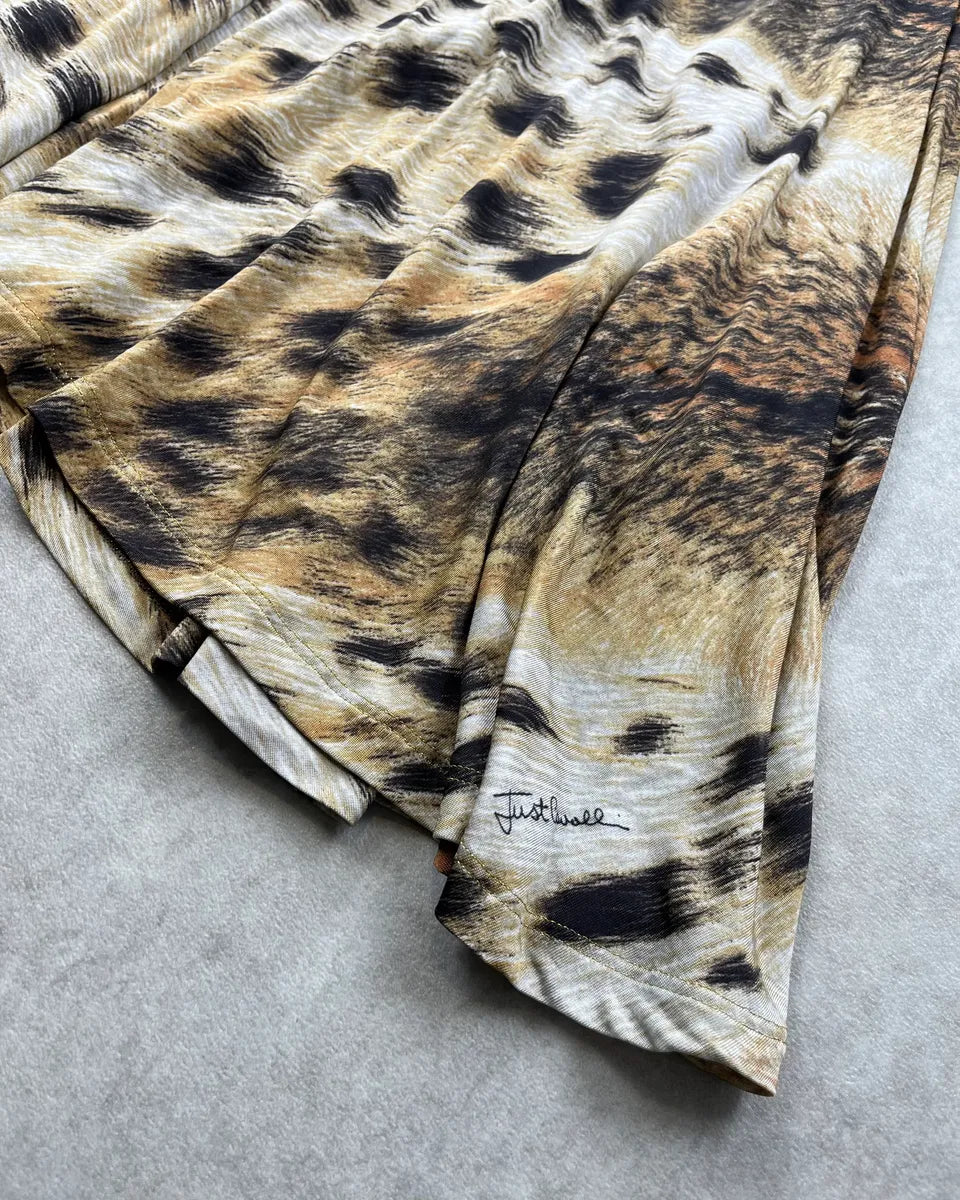 2000s Cavalli Beige & Brown Leopard Ruched Dress gbDFlOR 7
