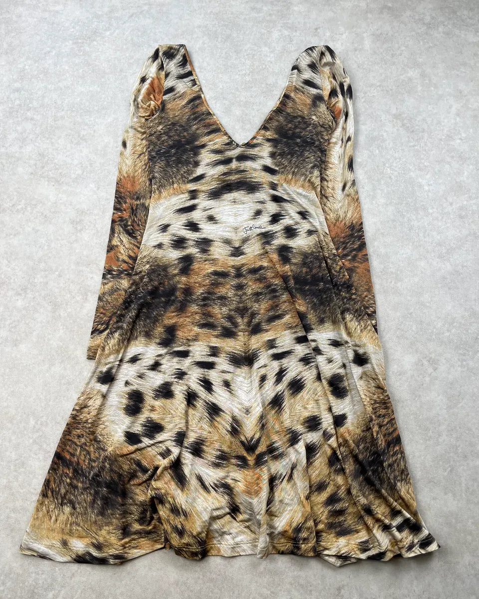 2000s Cavalli Beige & Brown Leopard Ruched Dress gbDFlOR 8