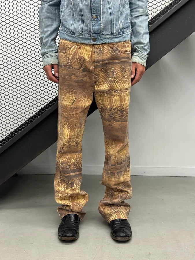2000s Cavalli Beige Abstract Snake Print Pants lnCEQBN 0