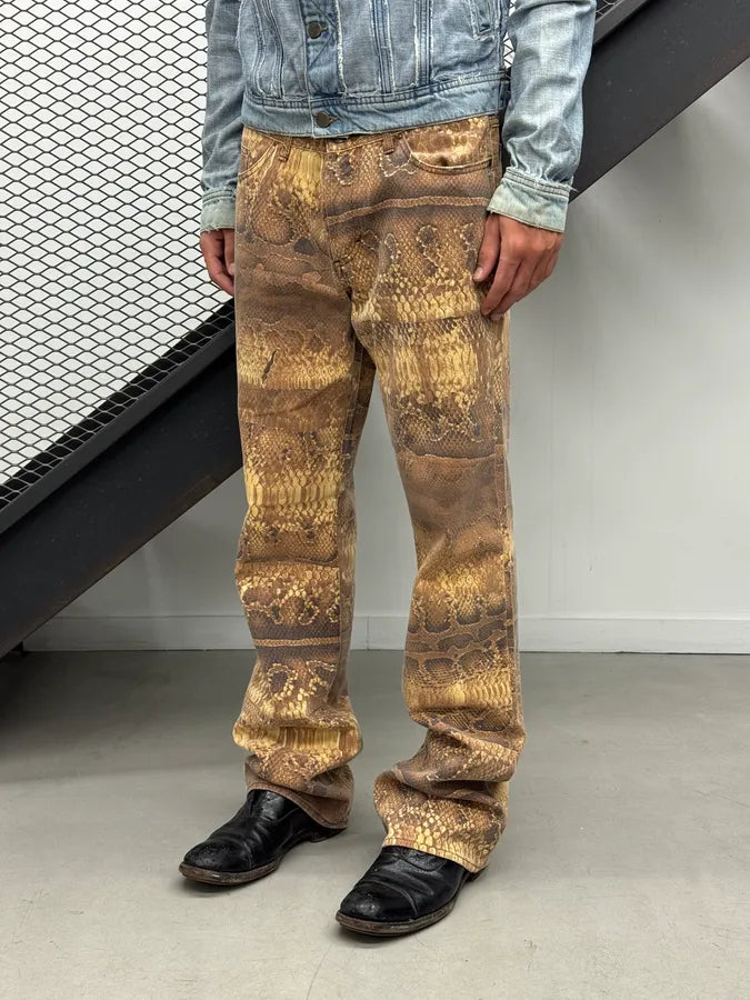 2000s Cavalli Beige Abstract Snake Print Pants lnCEQBN 1
