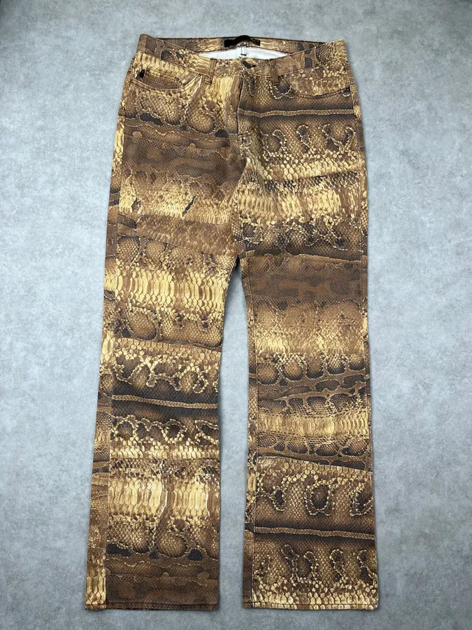 2000s Cavalli Beige Abstract Snake Print Pants lnCEQBN 3