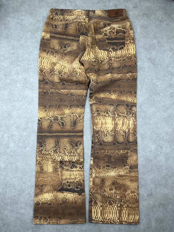 2000s Cavalli Beige Abstract Snake Print Pants lnCEQBN 4