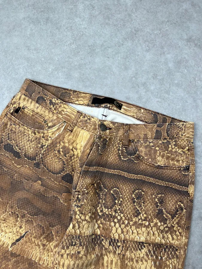 2000s Cavalli Beige Abstract Snake Print Pants lnCEQBN 5