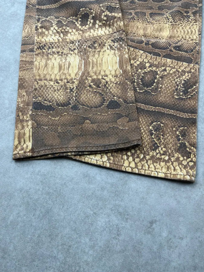 2000s Cavalli Beige Abstract Snake Print Pants lnCEQBN 8