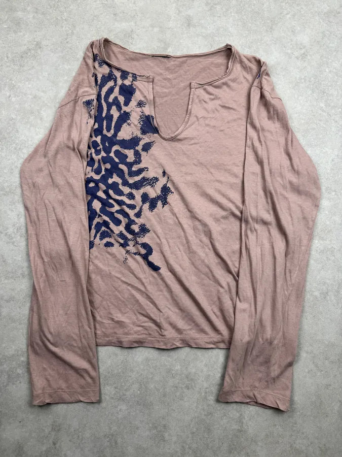 2000s Cavalli Beige Blue Abstract Zebra Graphic Tunisian Longsleeve ACuzgrF 0