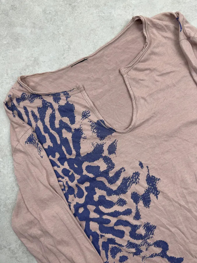 2000s Cavalli Beige Blue Abstract Zebra Graphic Tunisian Longsleeve ACuzgrF 5