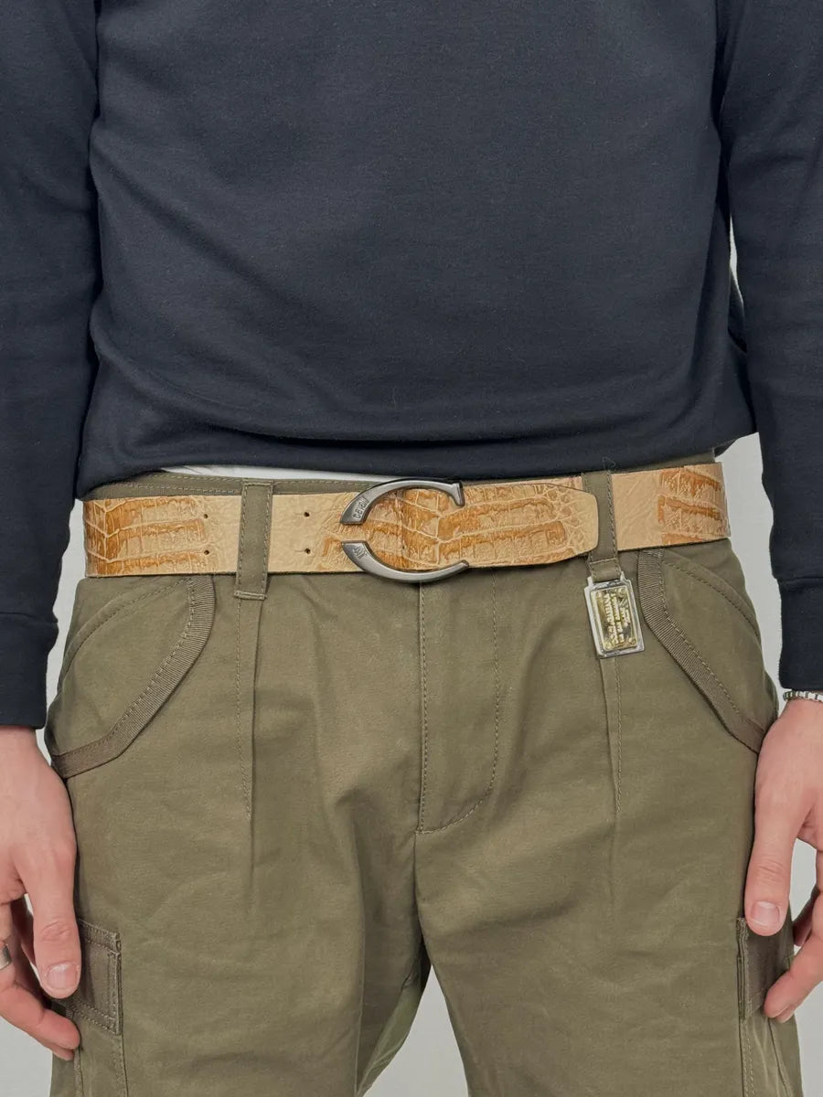 2000s Cavalli Beige Crocodile Effect Leather Belt WuGTqzr 0