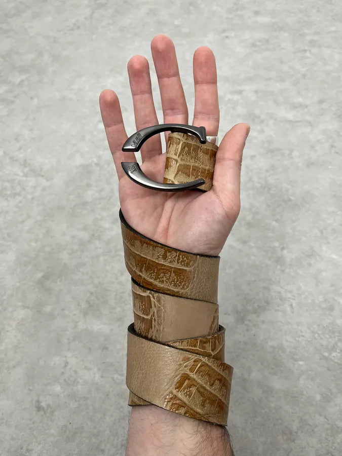 2000s Cavalli Beige Crocodile Effect Leather Belt WuGTqzr 1