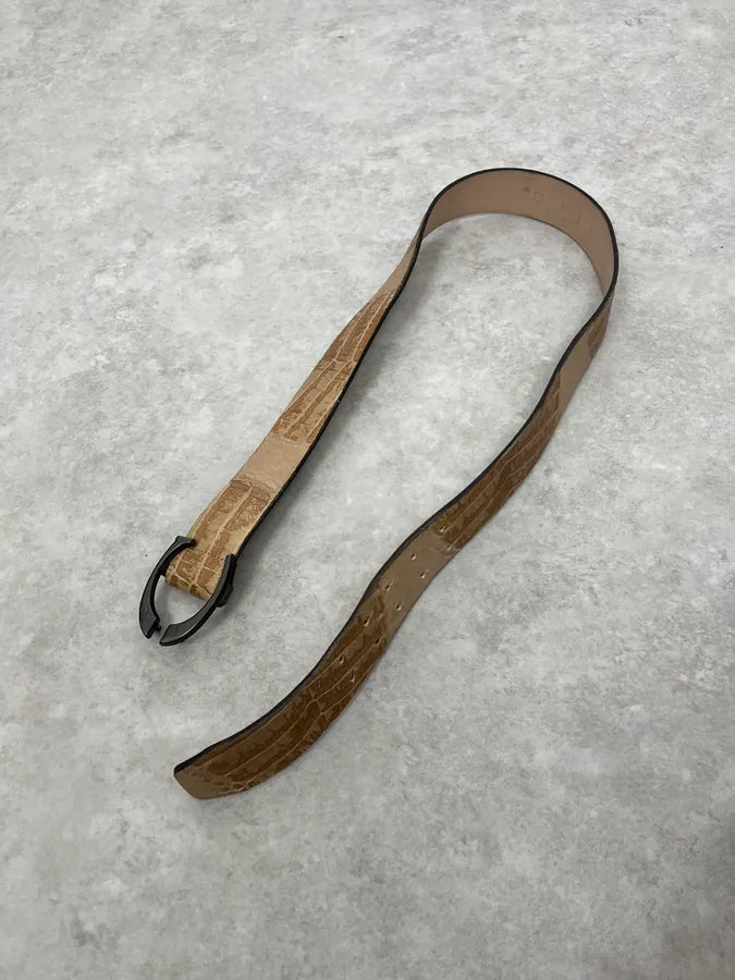 2000s Cavalli Beige Crocodile Effect Leather Belt WuGTqzr 2