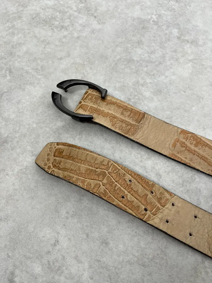 2000s Cavalli Beige Crocodile Effect Leather Belt WuGTqzr 3