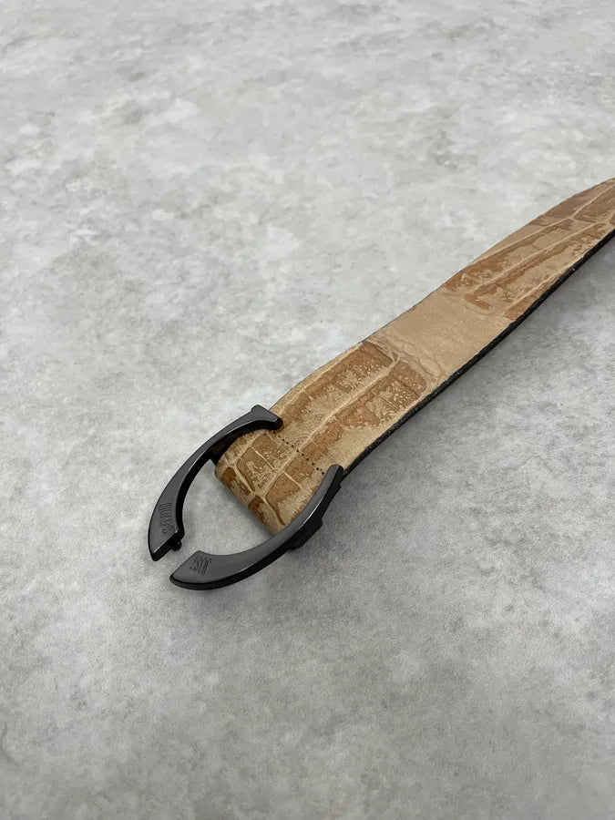 2000s Cavalli Beige Crocodile Effect Leather Belt WuGTqzr 4