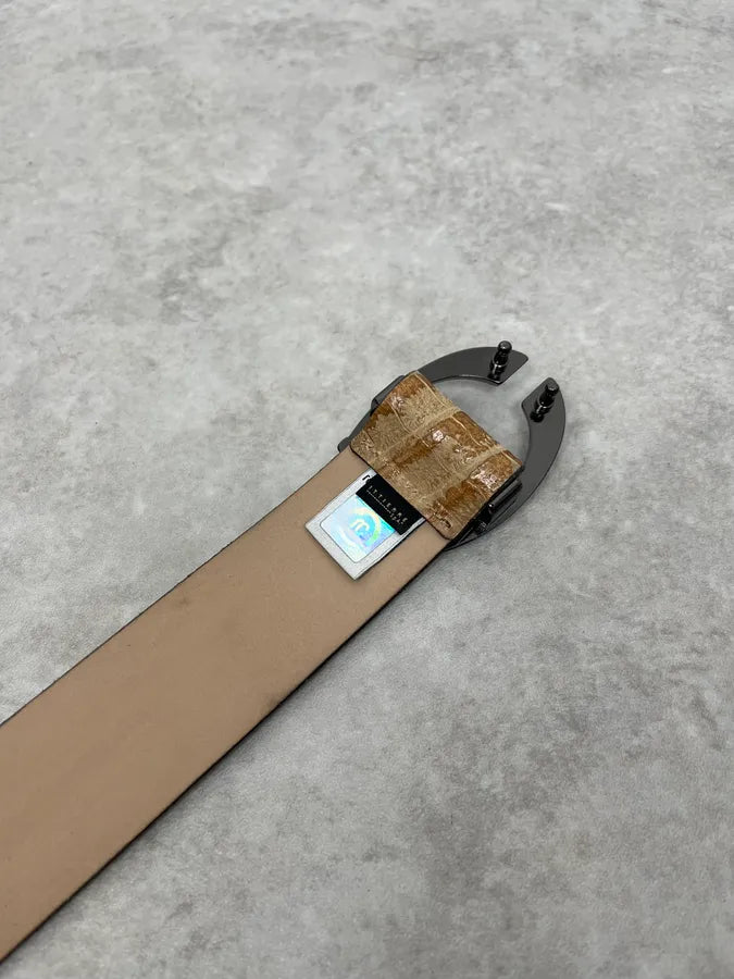 2000s Cavalli Beige Crocodile Effect Leather Belt WuGTqzr 6