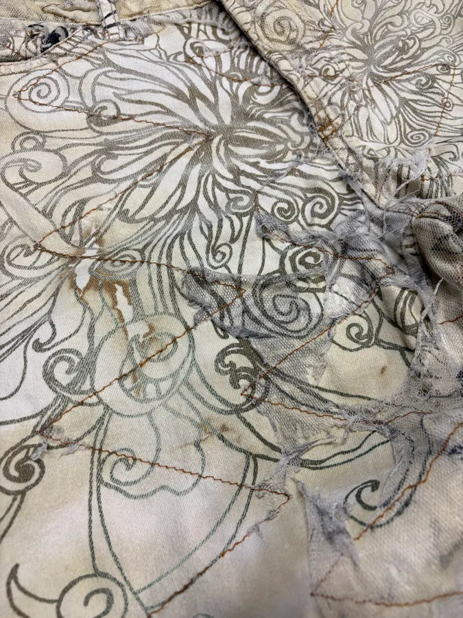 2000s Cavalli Beige Destructured Flowers Pants (S) yXUqaFR 10