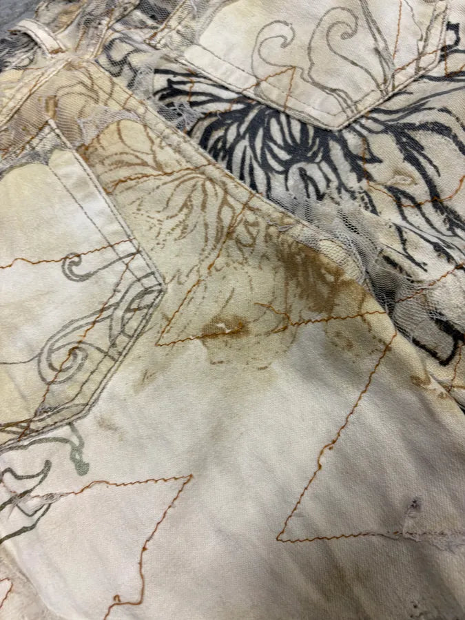 2000s Cavalli Beige Destructured Flowers Pants (S) yXUqaFR 11