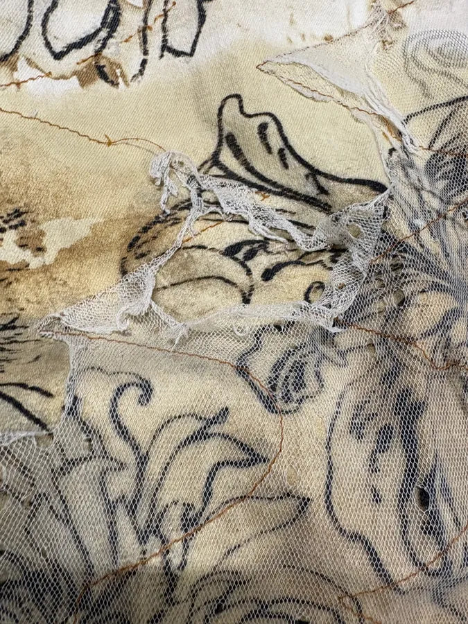 2000s Cavalli Beige Destructured Flowers Pants (S) yXUqaFR 12