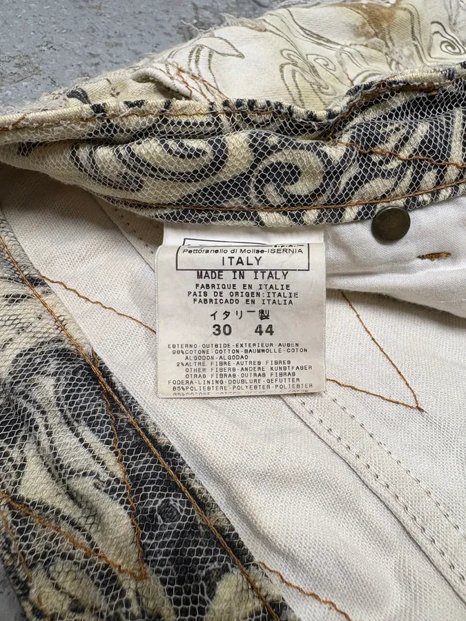 2000s Cavalli Beige Destructured Flowers Pants (S) yXUqaFR 15
