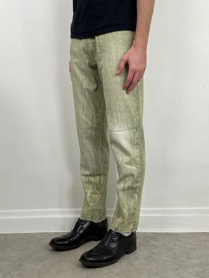 1990s Roberto Cavalli Green Distressed Net Trompe L’Oeil Pants qdufeLX 1