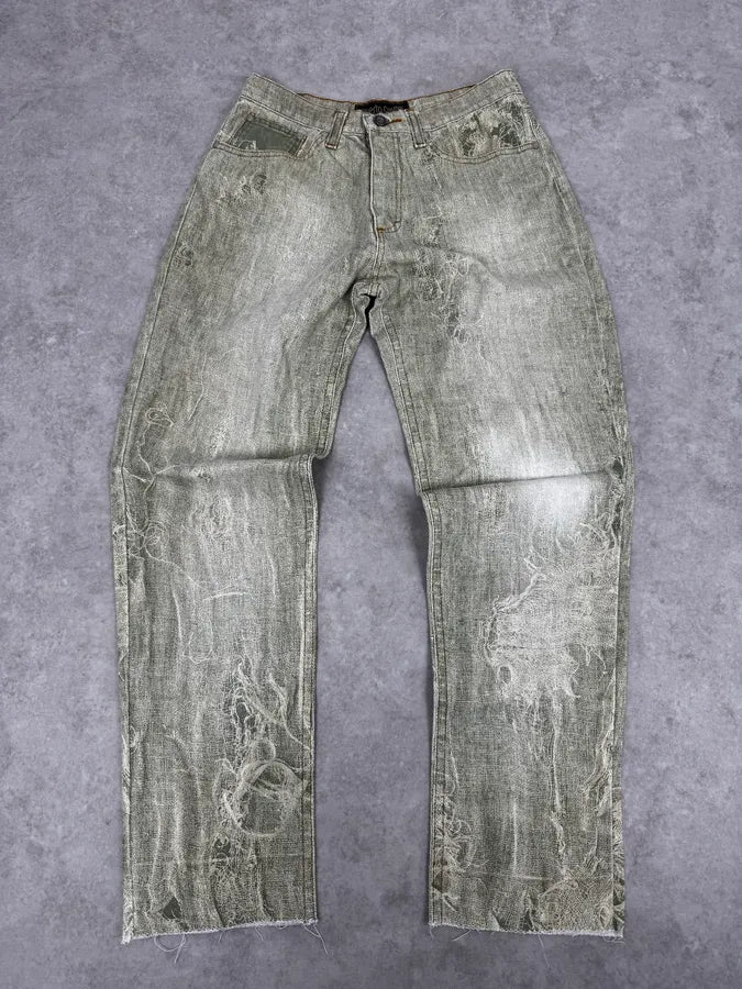 1990s Roberto Cavalli Green Distressed Net Trompe L’Oeil Pants qdufeLX 3