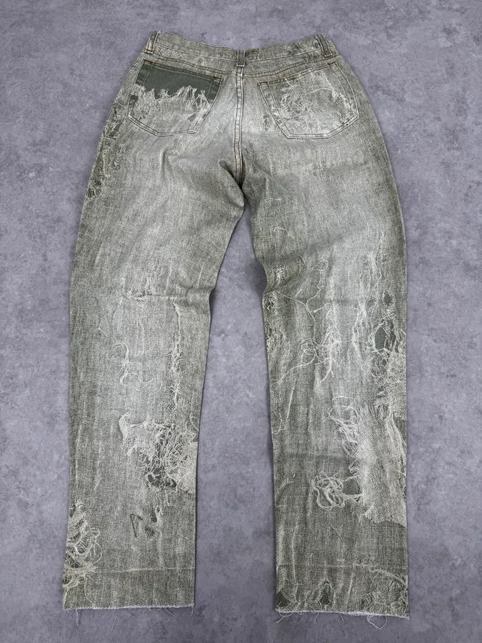 1990s Roberto Cavalli Green Distressed Net Trompe L’Oeil Pants qdufeLX 4