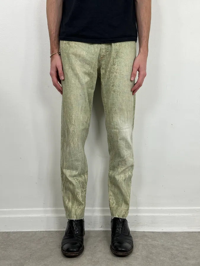 1990s Roberto Cavalli Green Distressed Net Trompe L’Oeil Pants qdufeLX 0