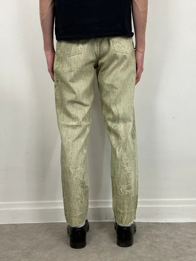 1990s Roberto Cavalli Green Distressed Net Trompe L’Oeil Pants qdufeLX 2