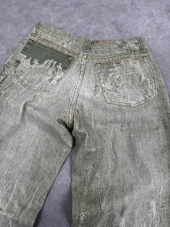 1990s Roberto Cavalli Green Distressed Net Trompe L’Oeil Pants qdufeLX 6