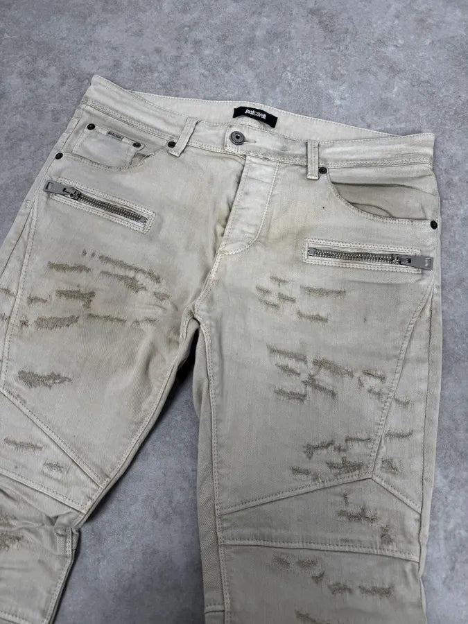 AW2016 Cavalli Beige Slim Distressed Pants  wHidkZo 5