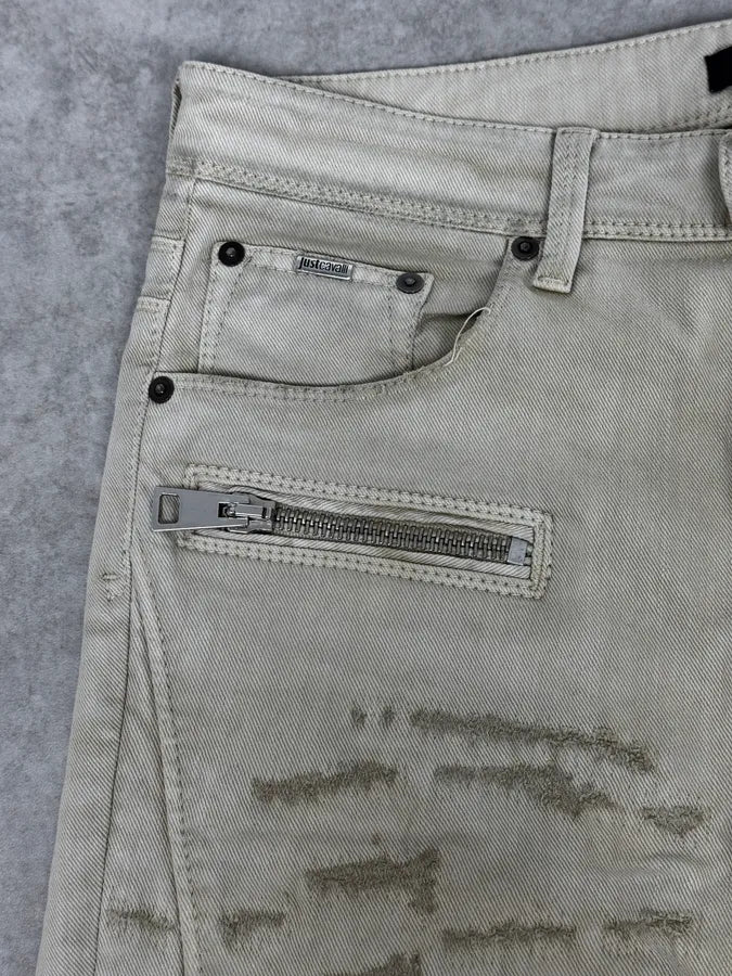 AW2016 Cavalli Beige Slim Distressed Pants  wHidkZo 8