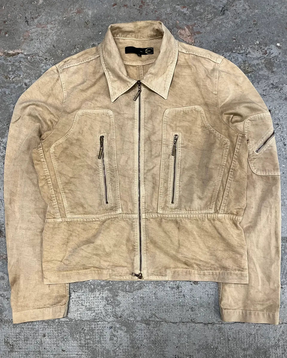2000s Cavalli Beige Fighter Multi Zips Jacket (M) feeZFtA 0