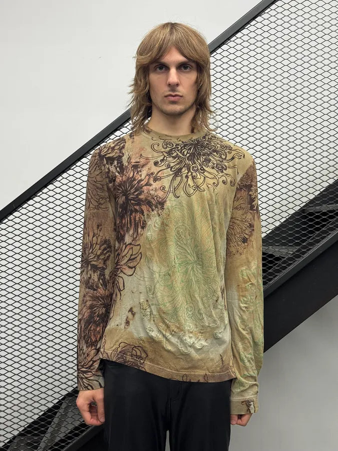 2000s Cavalli Beige Floral Pattern Longsleeve IpEcexS 0