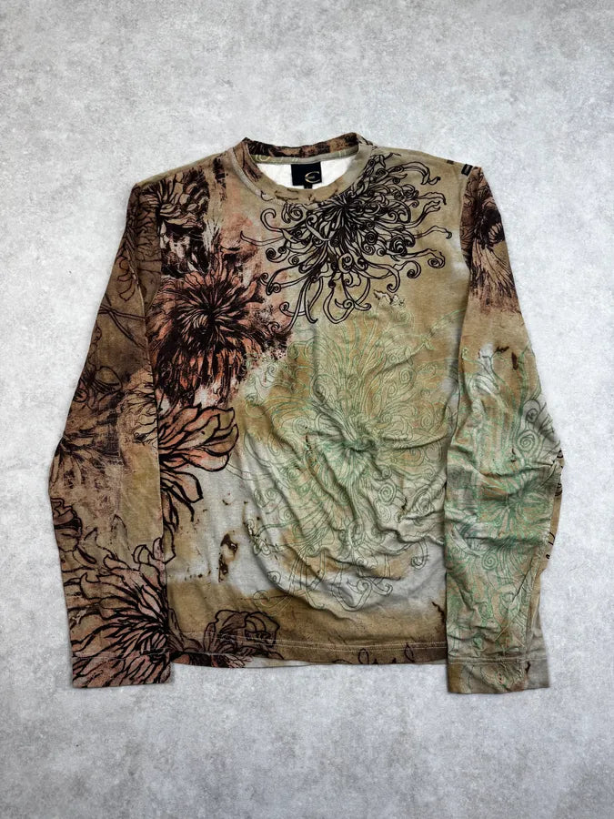 2000s Cavalli Beige Floral Pattern Longsleeve IpEcexS 2