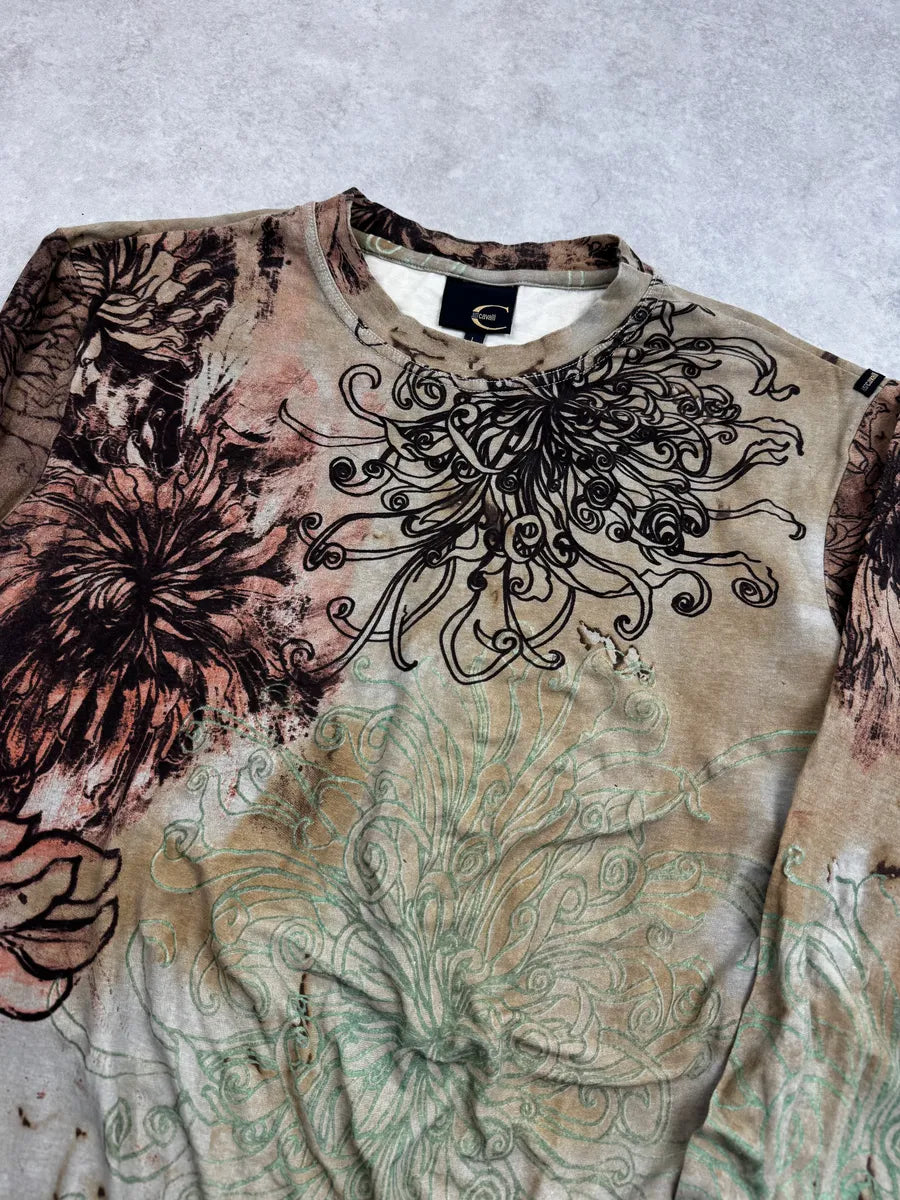 2000s Cavalli Beige Floral Pattern Longsleeve IpEcexS 4